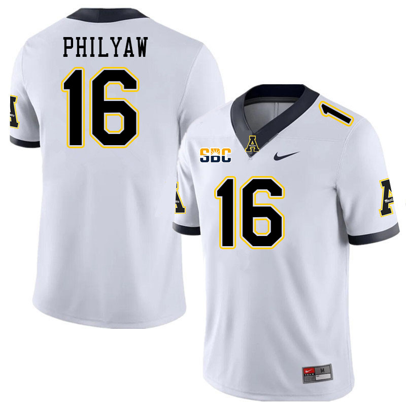 Men #16 Omari Philyaw Appalachian State Mountaineers College Football Jerseys Stitched Sale-White - Click Image to Close